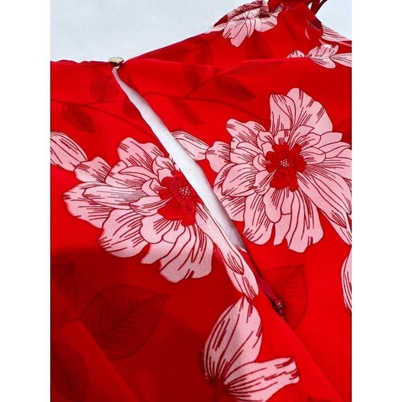 New Vince Camuto Size 6 Floral Print Tie Shoulder Chiffon Dress Red - Picture 10 of 15